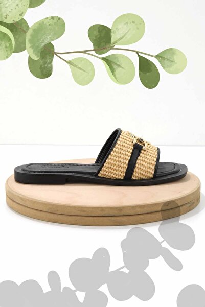 Bambi Bej Siyah Kadın Terlik K04826051628