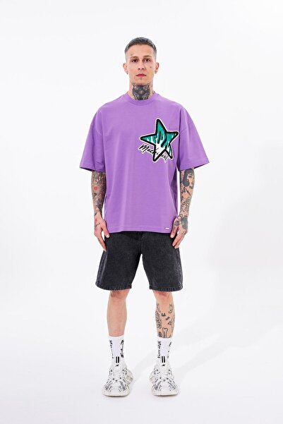 Machinist Ανδρικό μωβ μπλουζάκι με κέντημα Macstar Oversize