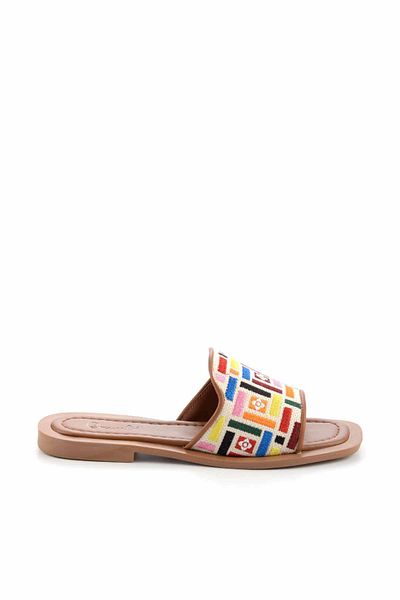 Bambi Papuci de damă din paie multicolore bej K 04826052528