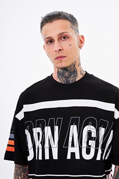 Machinist Ανδρικό εμπνευσμένο από τον Machinist Printed Oversize Μαύρο T-Shirt