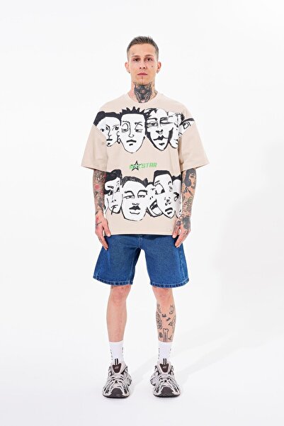 Machinist Ανδρικό μπλουζάκι Macstar Heads Oversize Beige