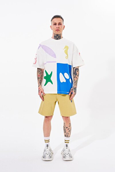 Machinist Ανδρικό μπλουζάκι 87 Sea Shells Printed Oversize Ecru Soft Blue T-shirt