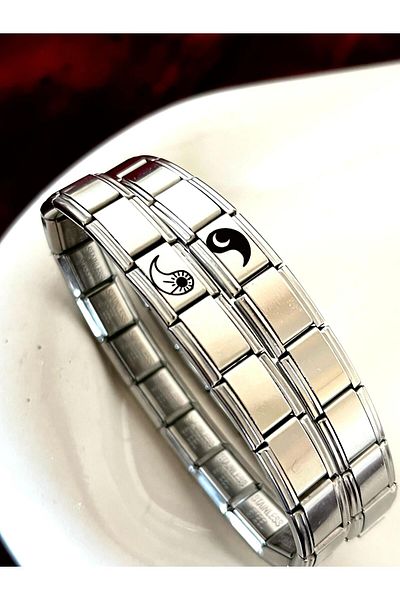 Vamoria Sun Moon Pattern Yin Yang Italian Charm Steel Couple Bracelet