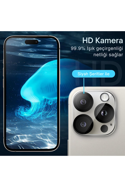 Evax [Tam Lens] iPhone 16 Pro Max / 16 Pro Uyumlu Tek Parça Tam Kapatan Kamera Lens ve Yüzey Koruyucu