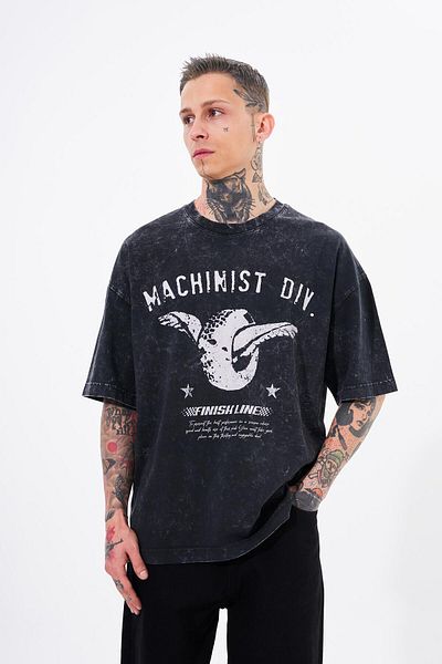 Machinist Men's Washed Tire Printed Oversize Apshalt Spotted T-shirt