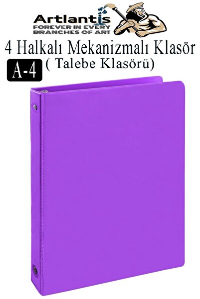 Artlantis 4 Halkalı Klasör 1 Adet A4 PVC Öğrenci ve Ofis Tipi Evrak Sunum Klasörü İç Cepli Otomatik Mekanizmal