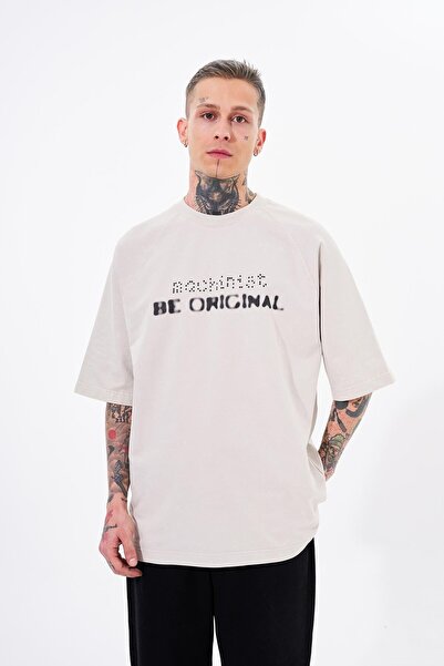 Machinist Ανδρικό μπλουζάκι Be Original με στάμπα που πλένεται υπερμεγέθη ανοιχτό μπεζ κηλίδα