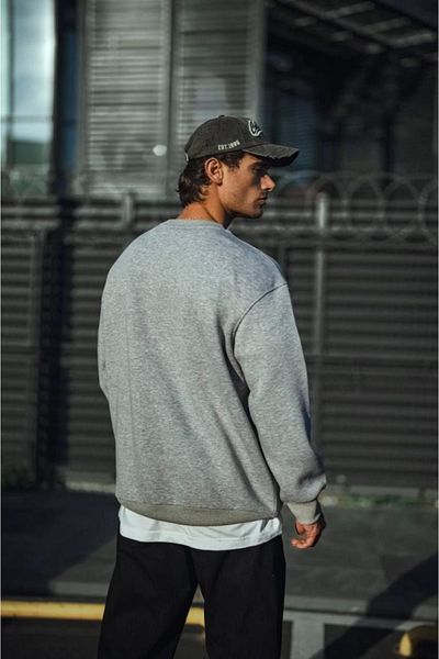 Bay Şapkacı Silky Winter Crew Neck Three Thread Basic Sweatshirt - Grey