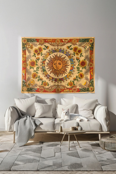 Nivendi Güneşin ve Ayın Kavuşması Kumaş Duvar Örtüsü Ev Dekorasyon Duvar Halı...