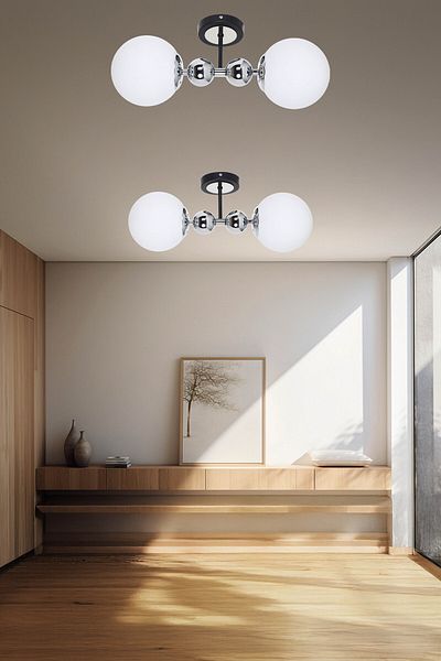 MŞ Aydınlatma Misket Black Chrome 2 White Glass Plafonier Chandelier