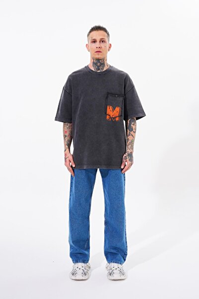 Machinist Men's M Logo Washed Oversize Asphalt T-Shirt