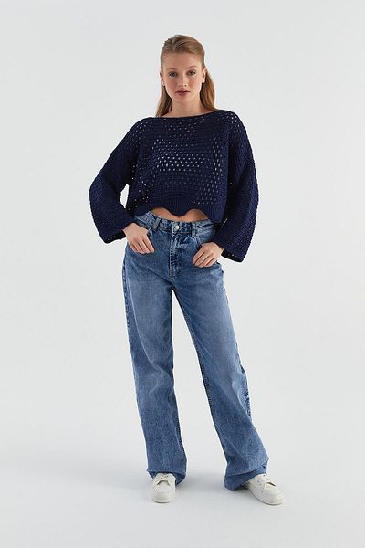 MARKALİSTE Tricotaj Crop Pulover Bleumarin