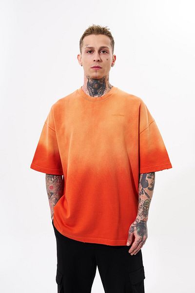 Machinist Ανδρικό μπλουζάκι Oversize Πορτοκαλί - Washed Transition Printed
