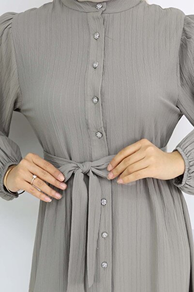 benguen Καρδιά Καντράν με Πέτρινο Καντράν Hijab Φόρεμα Χακί 2268