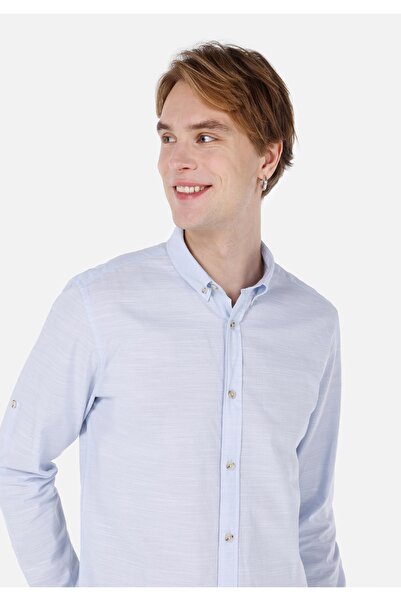 Colin's Regular Fit Shirt Neck Düz Erkek Mavi Roll-up Gömlek