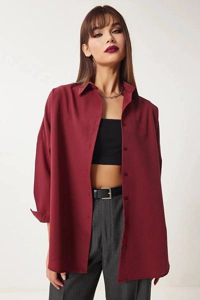 hazelin Cămașă de bază lungă, roșu Claret, cu croială largă HZL24W-BD 139001