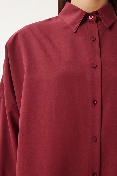 hazelin Cămașă de bază lungă, roșu Claret, cu croială largă HZL24W-BD 139001