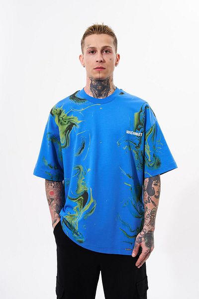 Machinist Men's Oversize Blue Abstract T-Shirt