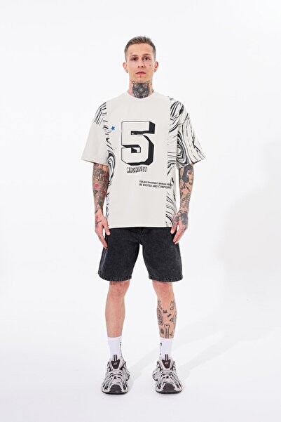 Machinist Men's Number 5 Printed Oversize Gray T-Shirt