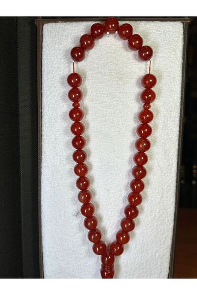 ÖMER ALTUN SIKMA 14 MM Iri Size Red Rosary - Stick and Amber Detailed T-239