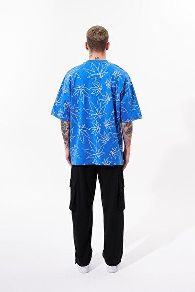 Machinist Чоловіча футболка Oversize світло-блакитного кольору з принтом листя конопель