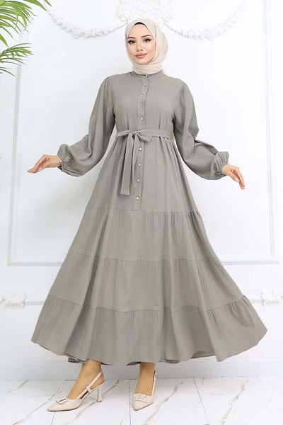 benguen Καρδιά Καντράν με Πέτρινο Καντράν Hijab Φόρεμα Χακί 2268