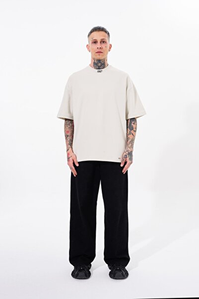 Machinist Ανδρικό μπλουζάκι με στάμπα με ψηλό λαιμό, υπερμεγέθη γκρι