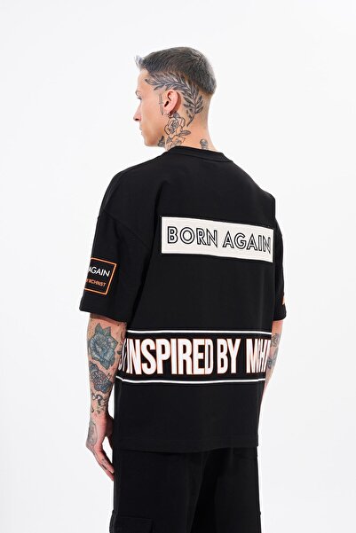 Machinist Ανδρικό εμπνευσμένο από τον Machinist Printed Oversize Μαύρο T-Shirt