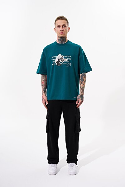 Machinist Petrol Green Oversize Men's T-Shirt - Toxic People Printed