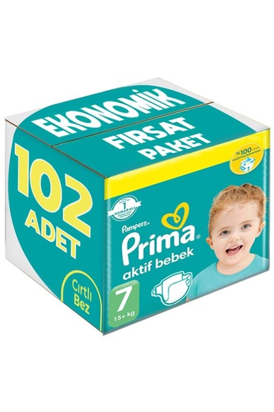Prima Bebek Bezi Aktif Bebek Aylık Paket Fırsat Paketi 7 Beden xxlarge 102 Adet