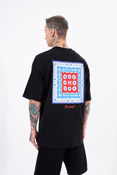 Machinist Men's Oversize Black T-Shirt - Ethnic Printed