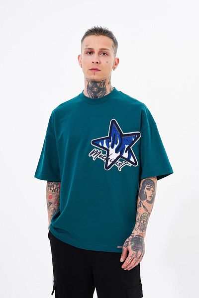 Machinist Ανδρικό μπλουζάκι Macstar με κέντημα Oversize Petrol Green