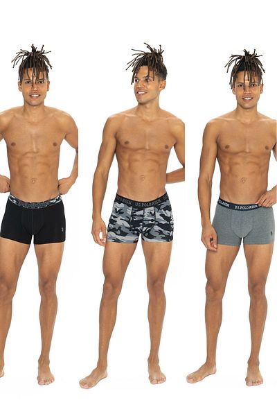 U.S. Polo Assn. Men's Boxer Set - 3 Lişide Cotton - Black & Anthracite & Camouflage