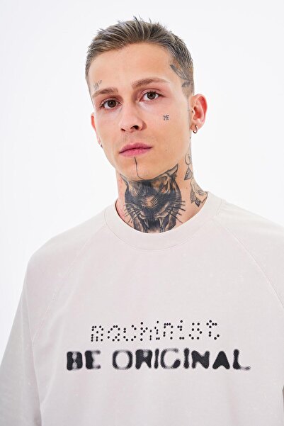 Machinist Ανδρικό μπλουζάκι Be Original με στάμπα που πλένεται υπερμεγέθη ανοιχτό μπεζ κηλίδα