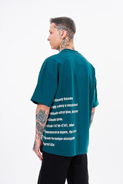 Machinist Ανδρικό κεντημένο μπλουζάκι με λεπτομέρεια εκτύπωσης Oversize Petrol Green T-shirt