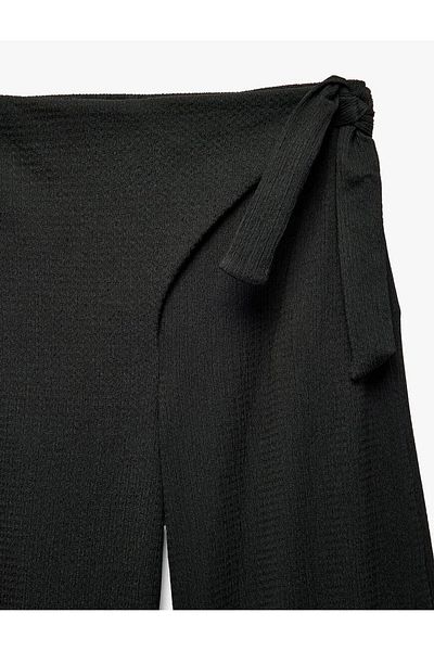 Koton Basic Wide Leg Black Girls' Trousers with Binding Detail 5Skg40040Ak