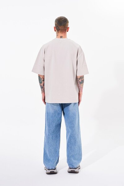 Machinist Ανδρικό μπλουζάκι τζιν με τσέπη που πλένεται υπερμεγέθη ανοιχτό μπεζ