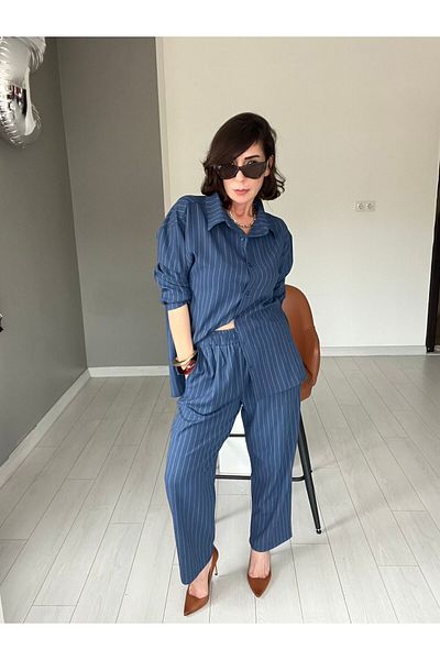 ABBRA Women's 100% Cotton Elastic Waist Striped Shirt Pants Set