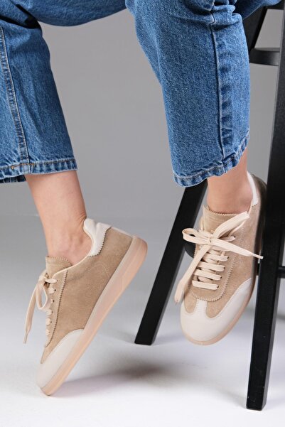 Mio Gusto Nikita Genuine Suede Beige Color Women's Casual Sports Shoes