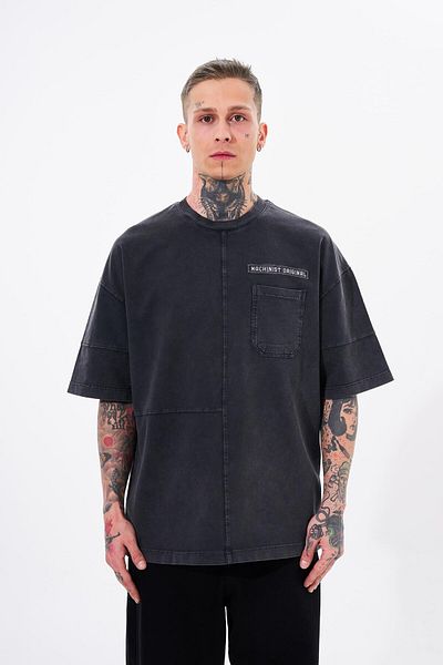 Machinist Men's Denim Pocket Washed Oversize Open Asphalt T-Shirt