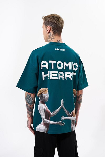 Machinist Men's Atomic Heart Printed Oversize Petrol Green T-Shirt