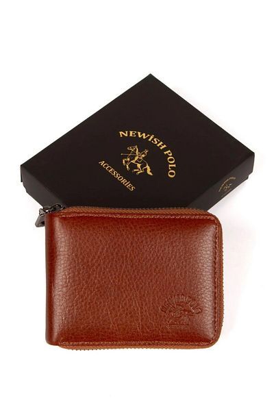 Newish Polo Men's Genuine Leather Wallet and Card Holder - Tan