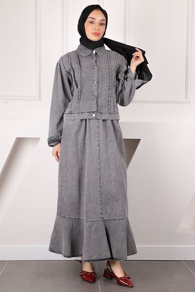 İmajButik Smoked Denim Jacket Skirt Suit