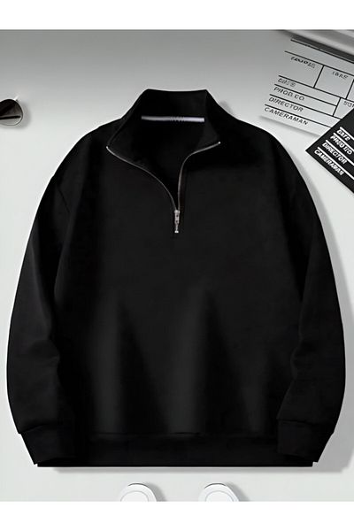 BLYDE LAYY Half Zipper Unprinted Black Sweatshirt