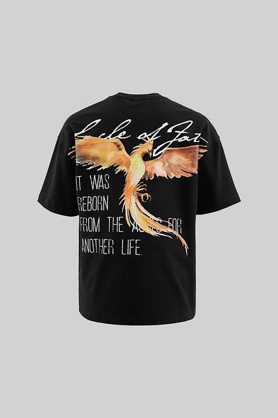 Machinist Men's Phoenix Printed Oversize Black T-Shirt