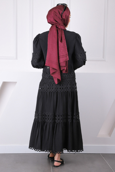 İmajButik Black Laced Blouse Skirt Suit