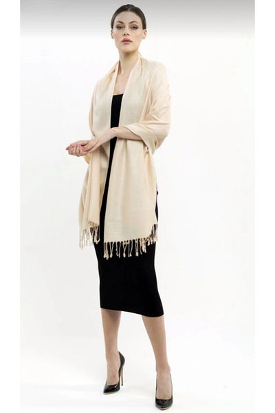 Pashmina 100% Cashmere Shawl |   Beige Color |   70X180Cm |   4 Seasons Usage Area