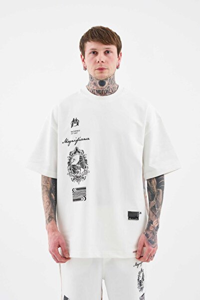 Machinist Чоловіча футболка з принтом у стилі бароко з малюнком великого розміру екрю