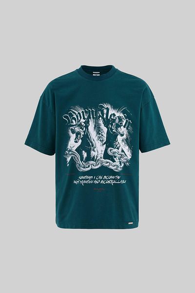 Machinist Men's Doberman Graphic Printed Washable Oversize Oil Green T-Shirt