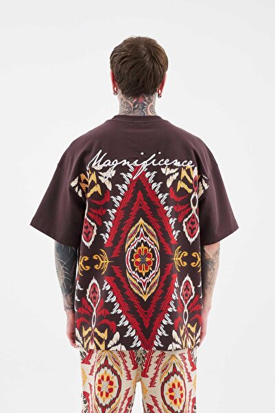 Machinist Мъжка кафява тениска с етнически щампи и бродерия